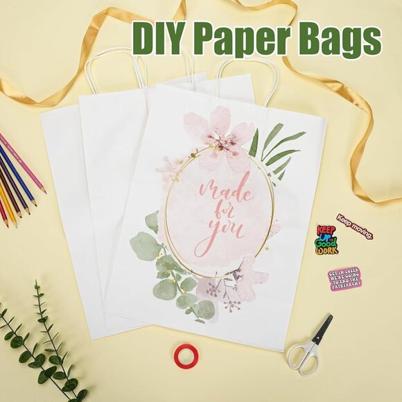 Greenii - 100 White Paper With Handles Kraft 18 * 7 * 19 Party Gift Bags - Picture 6 of 7